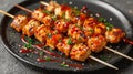 Culinary Fusion: Dark Orange and Gray Theme with Chicken Skewers and Ketchup