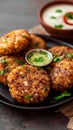 Culinary fusion Sabudana vada, a flavorful Indian dish with chutney Royalty Free Stock Photo