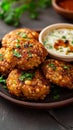 Culinary fusion Sabudana vada, a flavorful Indian dish with chutney Royalty Free Stock Photo