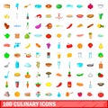 100 culinary icons set, cartoon style