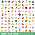 100 culinary icons set, isometric 3d style