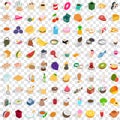 100 culinary icons set, isometric 3d style