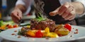 The Culinary Maestro: A Masterful Chef Searing a Succulent Steak on a Plate