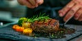 Culinary Maestro Plating Succulent Steak Delicacy