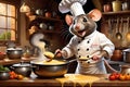 Culinary Maestro: Rat Dressed in a Professional Chef\'s Uniform Whisking a Bowl on a Wooden Kitchen Bench