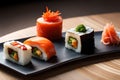 A Culinary Masterpiece: Close-Up Capture of Colorful Sushi Platter in Food Photography with Generative AI Royalty Free Stock Photo