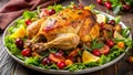 A Culinary Masterpiece: Roasted Chicken and a Colorful Salad Ensemble Generative AI