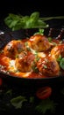 Culinary medley Baked chicken fillet and meatballs immersed in tomato sauce, a taste symphony