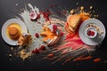 Culinary mishaps, spilled pie batter, creatively fused ingredients, kitchen accidents Royalty Free Stock Photo