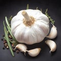 Culinary necessity White garlic showcased on a black backdrop
