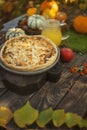 Culinary pastries, open pie with vegetables or fruits with pumpkins