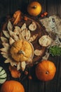 Culinary pastries, open pie with vegetables or fruits with pumpkins