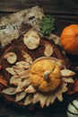 Culinary pastries, open pie with vegetables or fruits with pumpkins