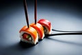 Culinary Perfection in Every Bite: Close-up Shot of a Masterfully Made Sushi Roll with Expertly Prepared Seafood, Elegant