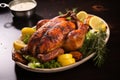 Culinary perfection Roasted chicken, beautifully browned and full of delectable, juicy taste