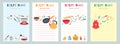 Culinary recipe cards. Cookbook pages with kitchen elements and layout for writing. Blank templates for listing of