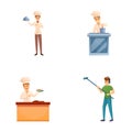 Culinary show icons set cartoon . Television crew recording tv show