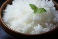 Culinary simplicity close up of a bowl filled with cooked white rice