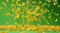 Culinary Splash Yellow and Green Ingredients Exploding in MidAir against a Green Backdrop Royalty Free Stock Photo