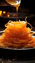 Culinary treasure Jalebi, an imarati Indian sweet, fried in pure ghee, selectively focused