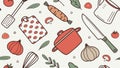 Culinary Utensils and Vegetables Seamless Pattern, Cooking Theme, vector design Generative AI Royalty Free Stock Photo