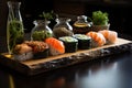 Culinary work: perfect sushi in meticulous arrangement., generative IA