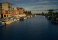 Cullera fisherboats port in Xuquer Jucar river. Coastline, beautiful