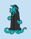 Cult Cthulhu follower. Monk octopus with tentacles and in cassock Royalty Free Stock Photo
