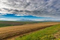 Cultivated fields and farms with scenic sky, landscape agriculture. South Africa inland, cereal crops Royalty Free Stock Photo