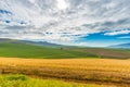 Cultivated fields and farms with scenic sky, landscape agriculture. South Africa inland, cereal crops. Royalty Free Stock Photo