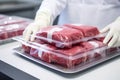 Cultivated meat revolution: lab-grown meat in the modern laboratory packaged and prepared for sale Royalty Free Stock Photo