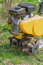 Cultivator for tillage in the garden,motor cultivator. Close-up