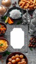 Cultural celebration Arabic food and white frame, creating festive Ramadan ambiance