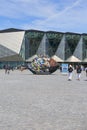 Cultural Centre, Kulturvaerftet and Golden bream, sculpture in the shape of a fish, created by plastic waste, Helsingor, Denmark