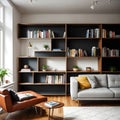 Cultural Cornerstones: AI-Generated Stylish Bookshelf Oasis Royalty Free Stock Photo