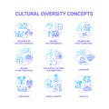 Cultural diversity blue gradient concept icons set