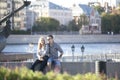 Cultural diversity in Moscowy - couples walking the waterfront p