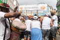 Cultural group play percussion during the civic parade of the independence of Bahia, in Pelourinho in Salvador