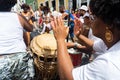 Cultural group play percussion during the civic parade of the independence of Bahia, in Pelourinho in Salvador