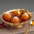 Cultural indulgence Gulab Jamun served in a classic metal bowl