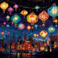 Cultural Radiance: Traditional Lanterns Enveloped in Colorful Stories
