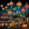 Cultural Radiance: Traditional Lanterns Enveloped in Colorful Stories