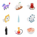 Cultural variety icons set, isometric style