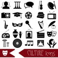 Culture and art theme black simple icons set eps10