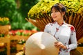 Culture Asia. Asian Woman In Traditional Dress ( Clothes ), Conical Hat Royalty Free Stock Photo