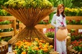 Culture Asia. Asian Woman In Traditional Dress ( Clothes ), Conical Hat