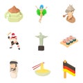 Culture of countrie icons set, cartoon style