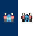 Culture, Friendly, Friends, Home, Life Icons. Flat and Line Filled Icon Set Vector Blue Background