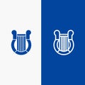 Culture, Greece, Harp, History, Nation Line and Glyph Solid icon Blue banner Line and Glyph Solid icon Blue banner