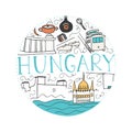 Culture of Hungary. Hand drawn symbols of Hungary.